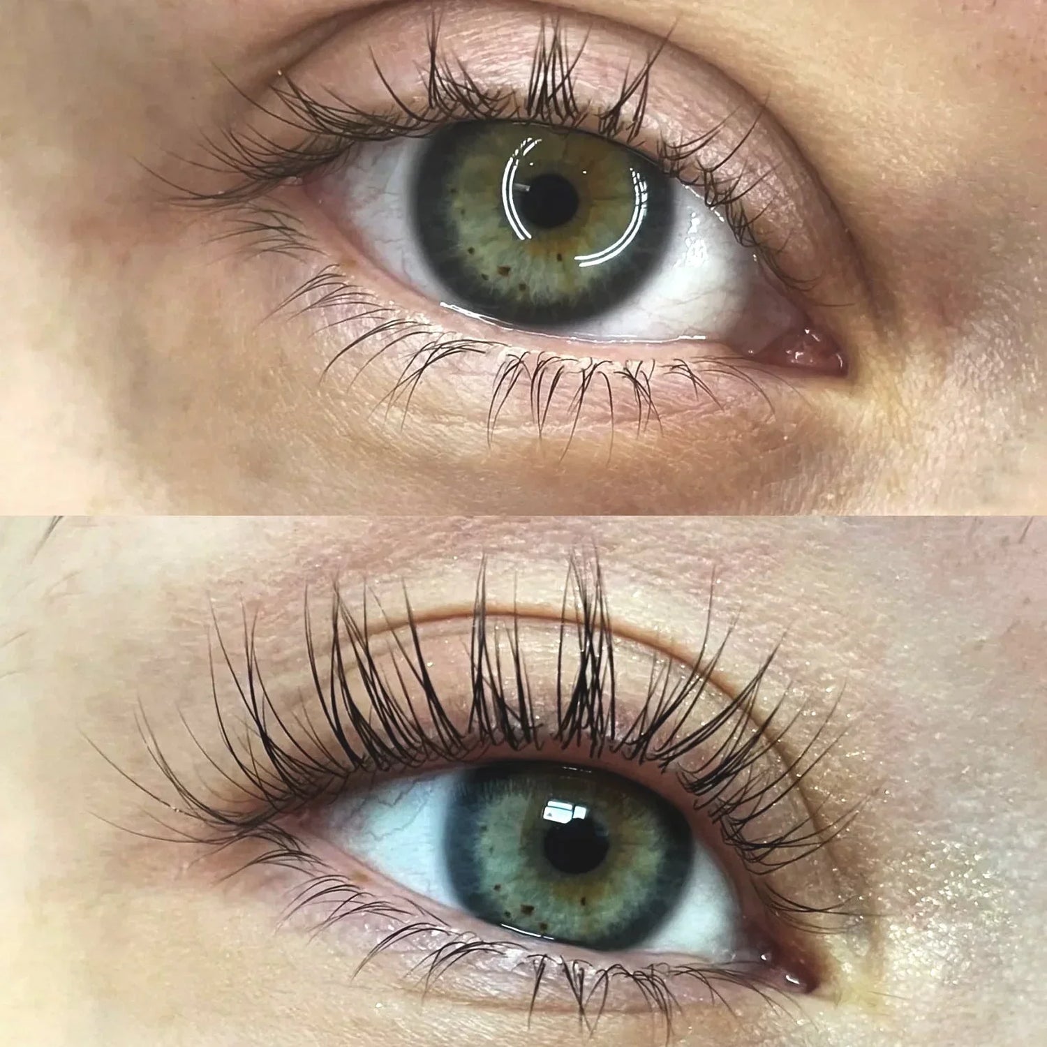 Before and after results after using QUALASH eyelash serum